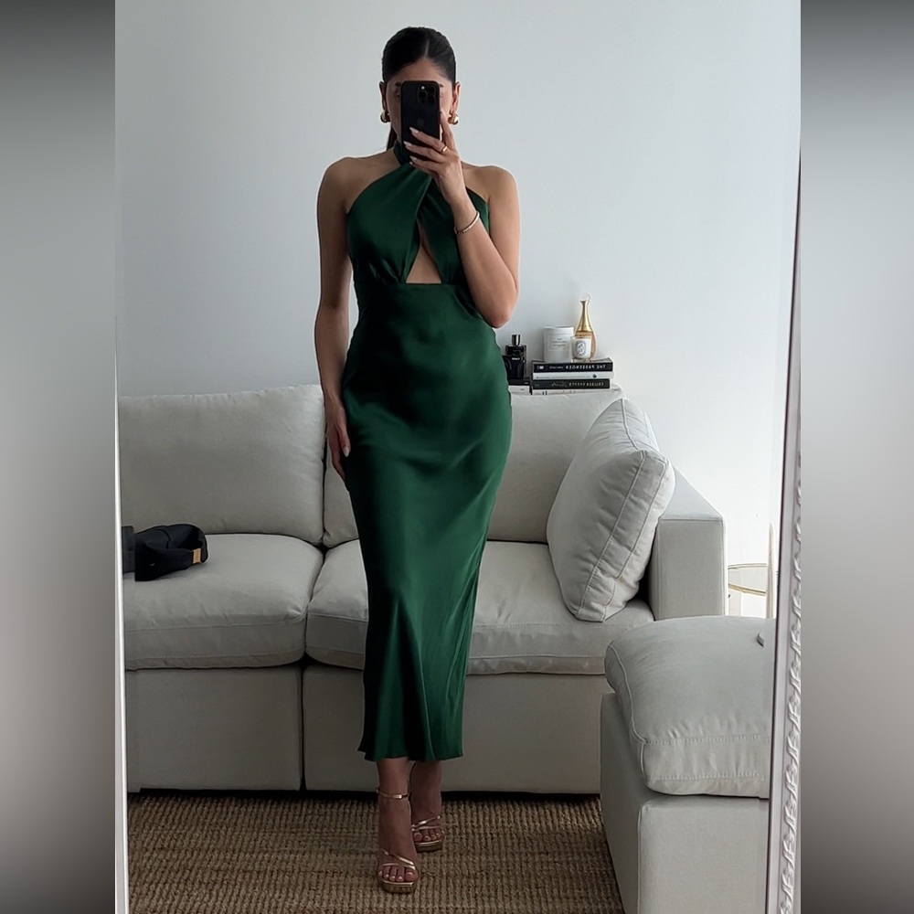 New Shona Joy Emerald Silk Dress